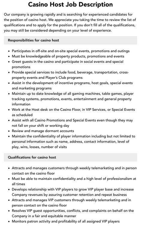 casino host job description